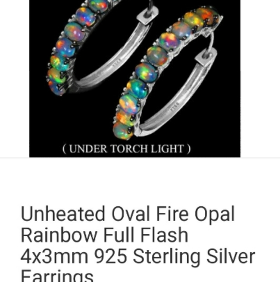Genuine Full Flash Opal Hoop Earrings U5 - Picture 2 of 2